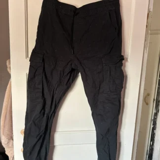 H&M Black Cargo Trousers Slim Fit Utility Pockets EUR L