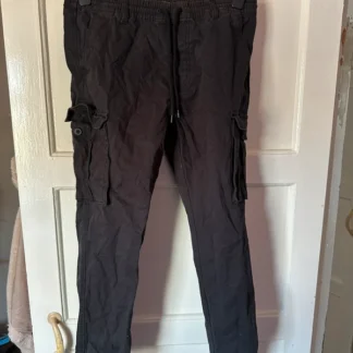 Nutmeg Black Cargo Trousers 30W 30L Men’s Utility Multi Pocket